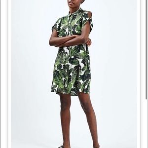 Topshop | Cutout Palm Print Shirtdress